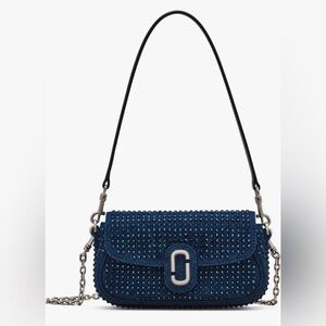 Marc Jacobs The Clover Crystal Embellished Denim Shoulder Bag Dark Wash Crystal